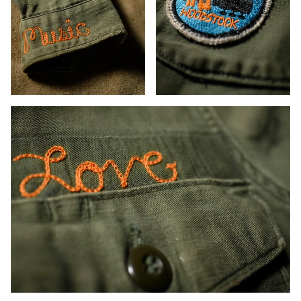 Madeworn xs WOODSTOCK PEACE & LOVE CHAIN STITCHED MILITARY JACKET - Picture 7 of 11
